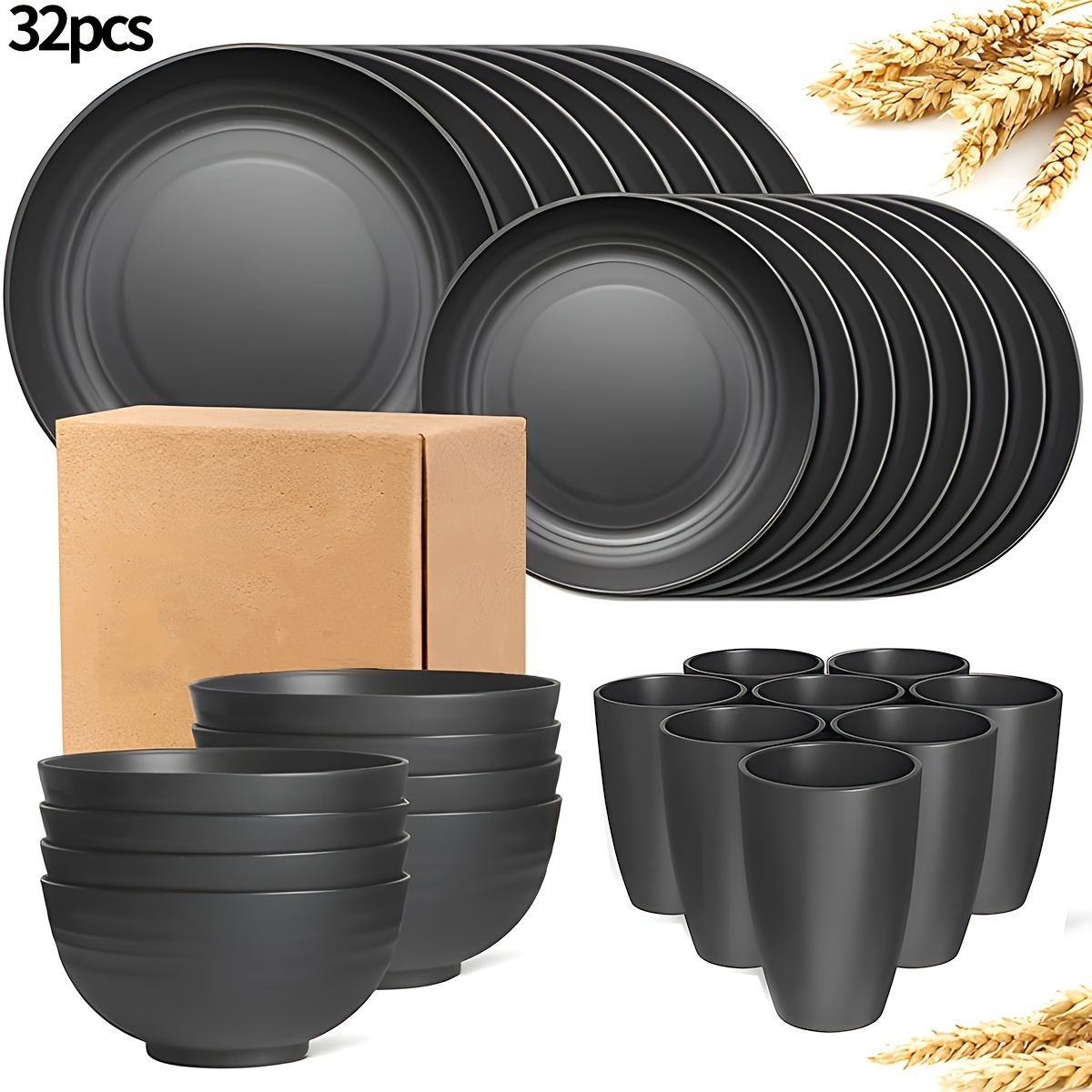 TEMU 16/32pcs Tableware Set, Includes Plates, Bowls And Cups, For Day Camping Picnic Party, Kitchen Supplies, Dinnerware Additions