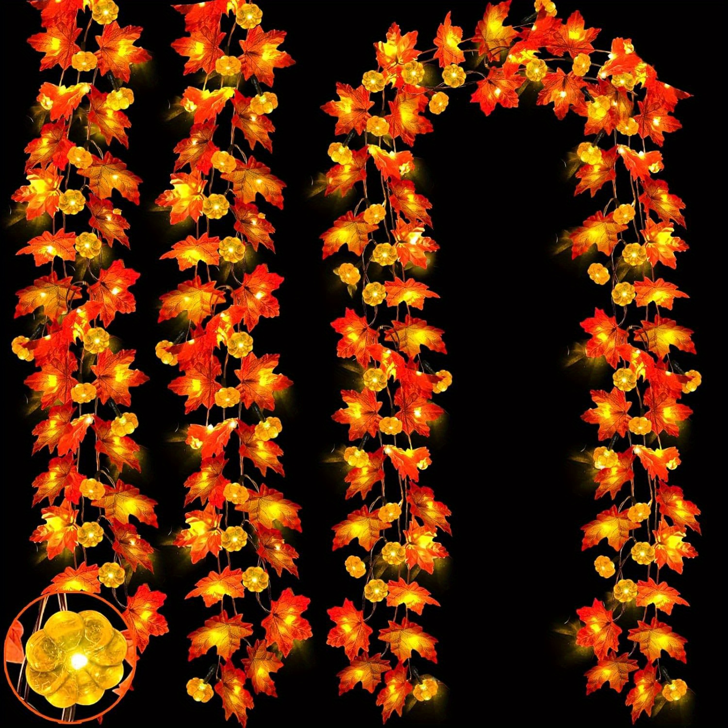 

30ft Fall Garland Fall Decorations For Home 60 Led Leaf Pumpkin Lights Patented Realistic Battery Operated Lights Thanksgiving Decor