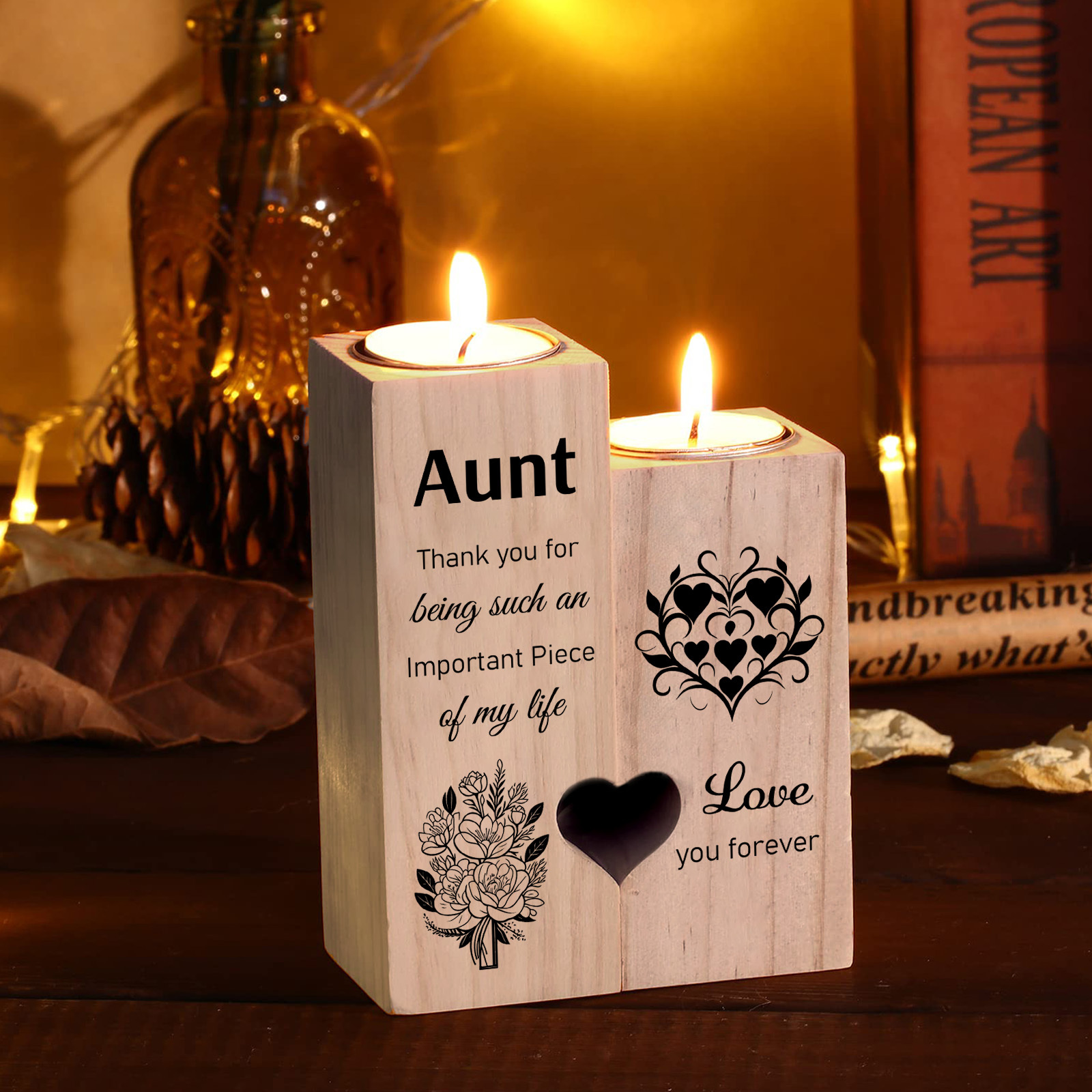 

2 Pcs Set Heart-shaped Wooden Candlesticks: A Gift For Aunt - Thanksgiving, Birthday, Or Any (candles Not Included)