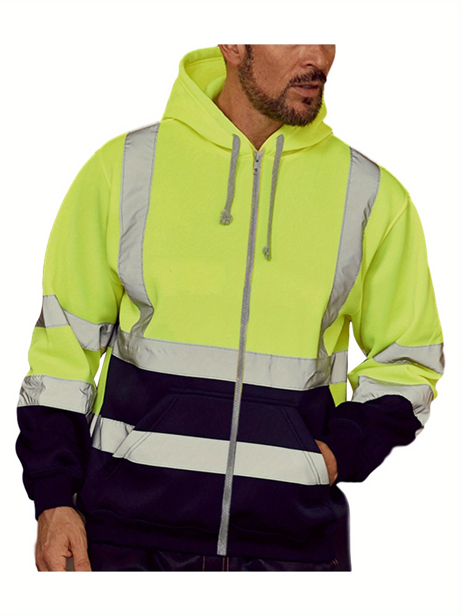 mens reflective hooded jacket full zip front contrast color Temu