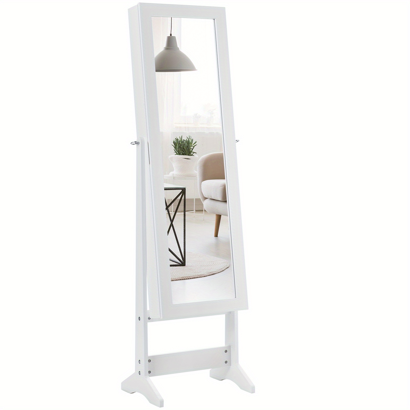 Jewelry Cabinet Tilt Adjustable, Jewelry Shelf With Full-length Mirror, Jewelry Mirror Cabinet White