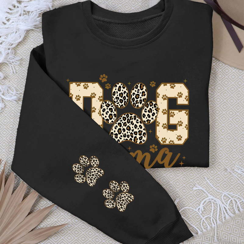 

Leopard Print Letter Graphic Crew Neck Sweatshirt - 100% Polyester Casual Knit Fabric Long Sleeve Pullover For Spring/fall