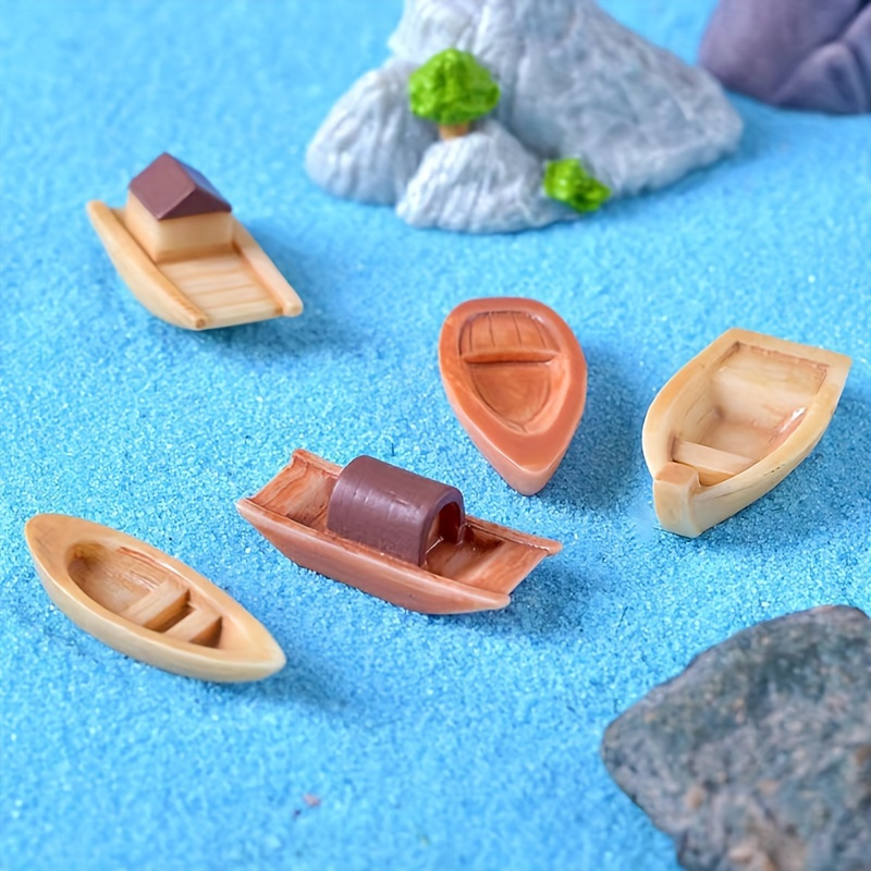 

6pcs Resin Miniature Boat Figurines Set - Versatile Micro Landscape Bonsai Decor, Ideal For Garden, Yard, Home & Porch Ornaments