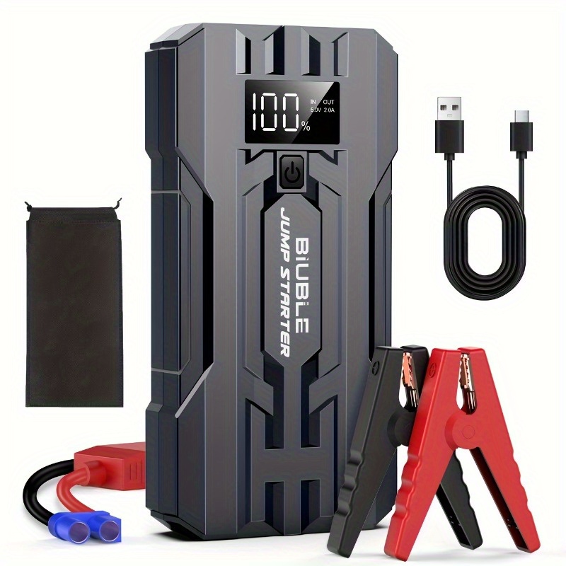 

Biuble Car Jump 3000a 25000mah (up To 8l Or 6.5l Diesel Engine, 40 Times) 12v Auto Booster Battery Charger Jumper Box With Display, And Carrying Bag