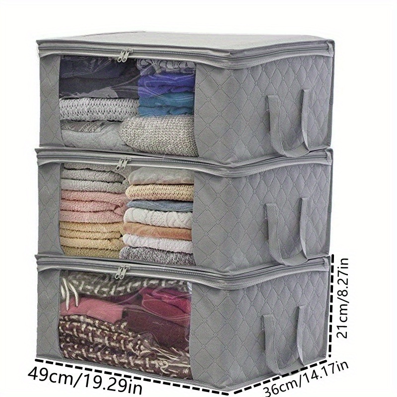 

1-3pack Storage Clothes Organizer Storage Bags Foldable Storage Box With Large Clear Window Sturdy Handles For Closet, Dorm, Pillows, Bedding, Clothes, Stuffed Toys, Blankets