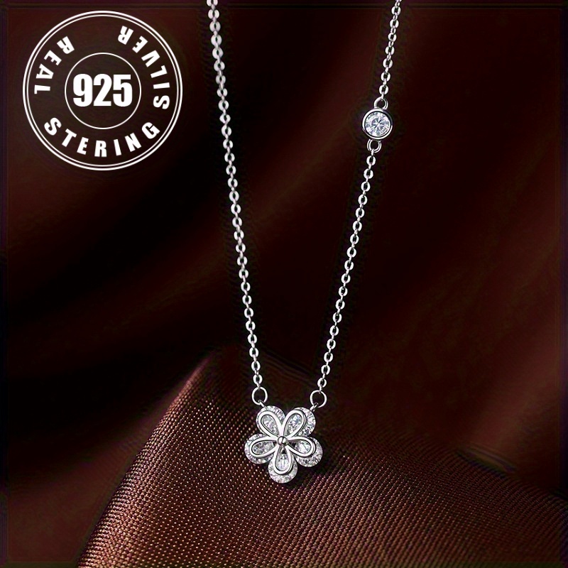 

S925 Pure Small Synthetic Zircon Flower Necklace, Simple And Sexy Collarbone Chain, Suitable For Daily Wear Or Wedding Gifts.2.14g/0.08oz