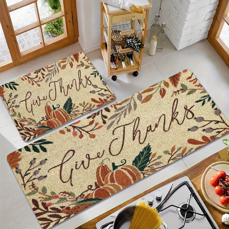 

Autumn Thanksgiving Pumpkin & Leaf Design Floor Mat - Non-slip, Stain-resistant Polyester Rug For Indoor/outdoor Decor, Machine Washable, 1.2cm , Best For Christmas