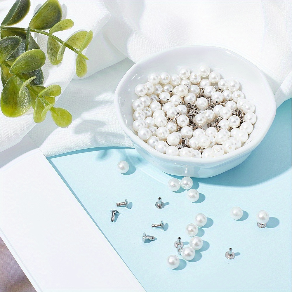 

1 Set 100pcs 6mm Pearl Rivets Studs White Round Plastic Studs With Pins Kit For Clothing Hat Bags Shoe Embellishments Diy Knitting Sewing Crafts Jewelry