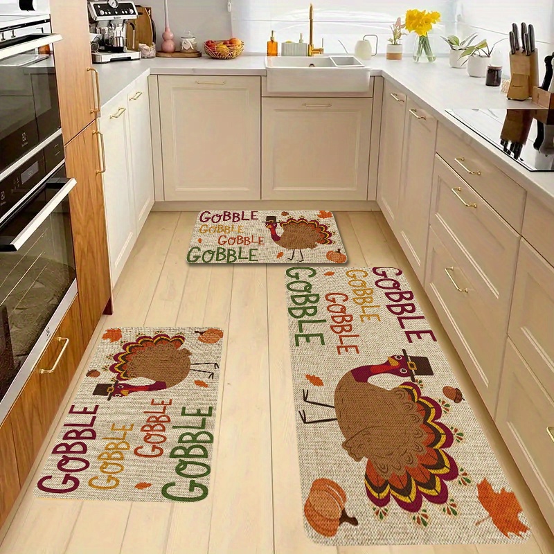 

Thanksgiving Turkey Decorative Doormat Set, Machine Washable Floor Mats, Non-slip Pvc Backing, Water And Stain Resistant Low Pile Polyester Entrance Rug