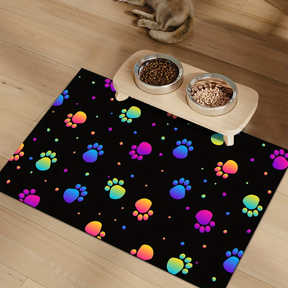 

Vibrant Paw Print Pet Feeding Mat For Dogs & Cats - Non-slip, Quick-dry, Stain-resistant, Washable Polyester Placemat