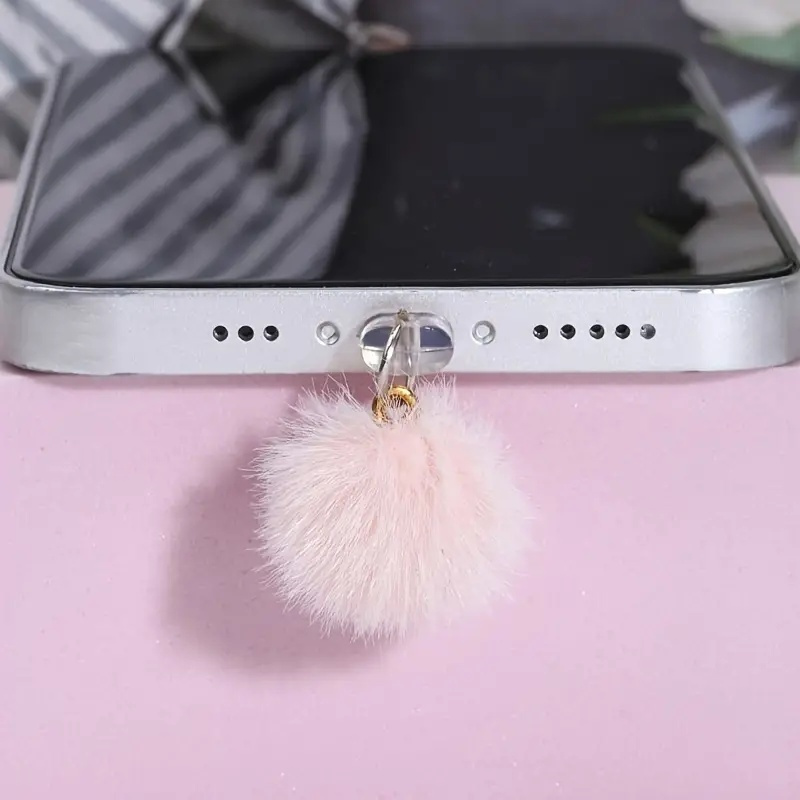 

1 pc de bouchon anti-poussière en silicone avec ornement de boule pelucheuse pour ports de téléphone iPhone, Type-C, Android