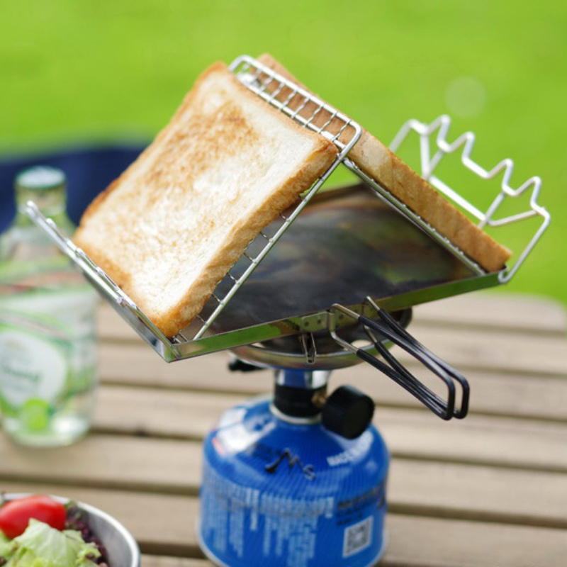 1pc folding camp stove toaster portable stainless steel bread toaster rack with 2 shapes for camping backpacking hiking picnic kitchen supplies details 0