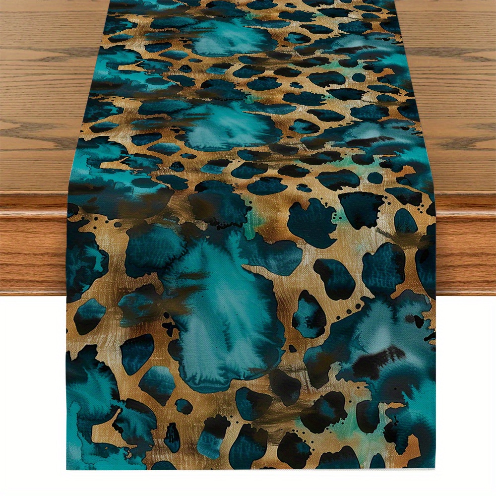 

Jit 1pcs Leopard Print Watercolor Table Runner - Kitchen And Dining Room Decor - Rectangular Table Flag - Polyester Material - Saddle Weave