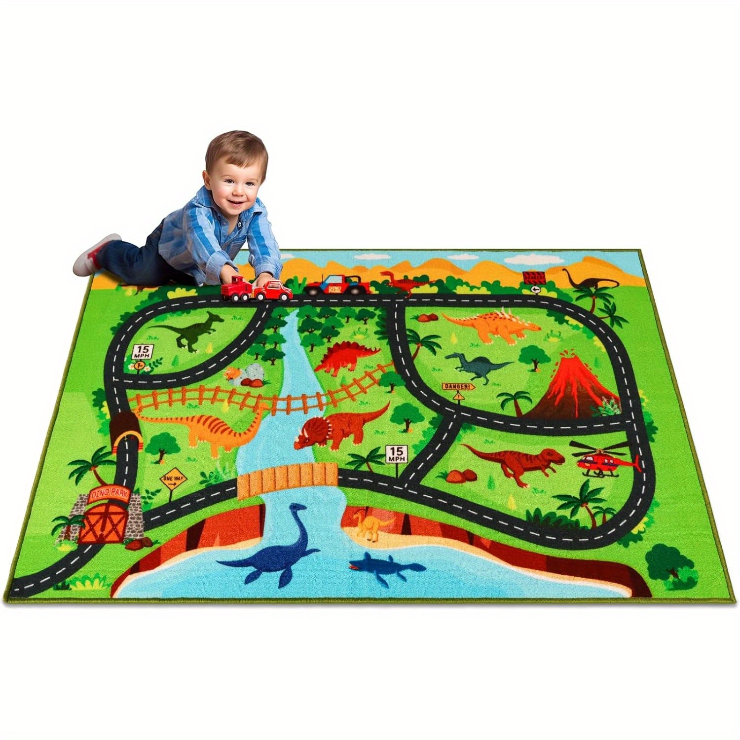 kids carpet playmat rug dinosaur car rugs kids toy cars non Temu