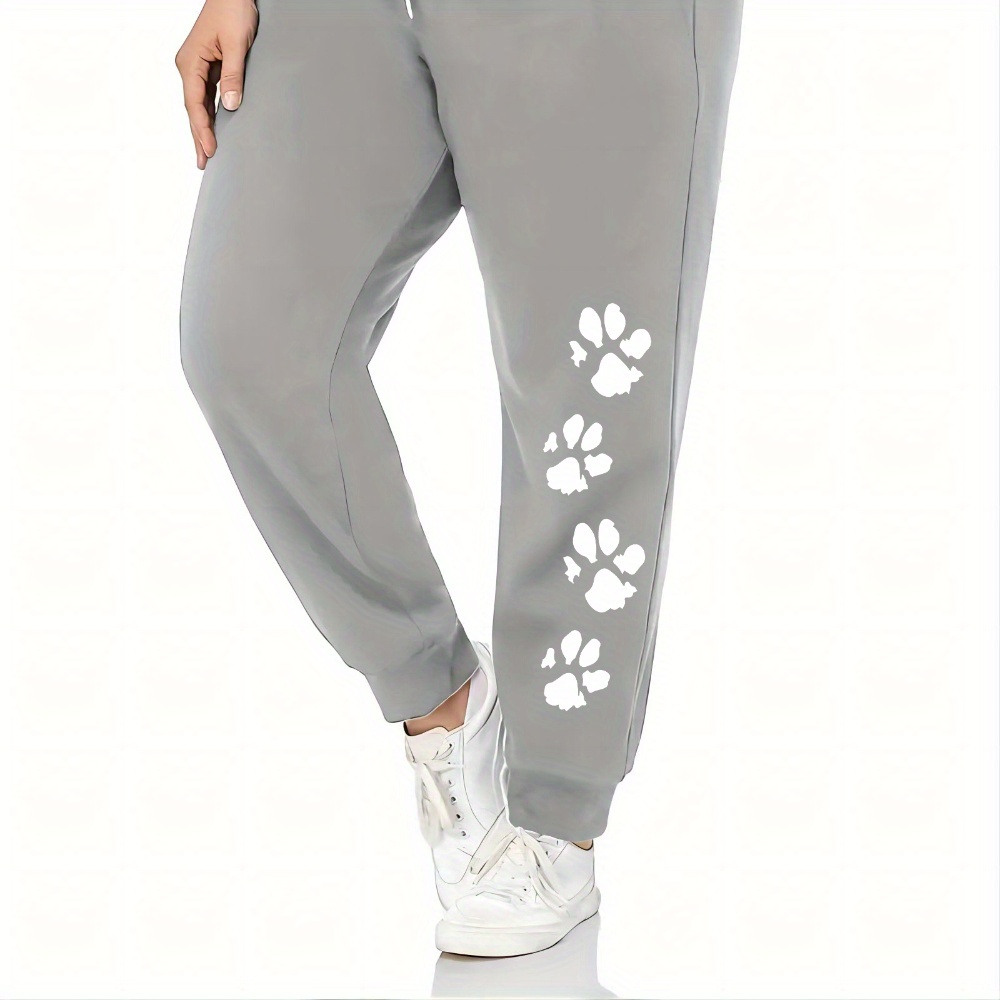 

Extra Large Dog Paw Print Sweatpants For Women - Elastic Waist With Drawstring, Machine Washable, Knit Fabric, Polyester, Casual Sports Pants For All Seasons