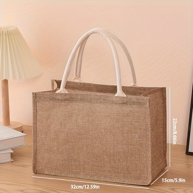 TEMU Hemp Burlap Gym Tote Bag - , Non-waterproof, Khaki Shoulder Bag For Fitness, Travel & - Elegant Accessory Clutch Included - Holiday Gifting