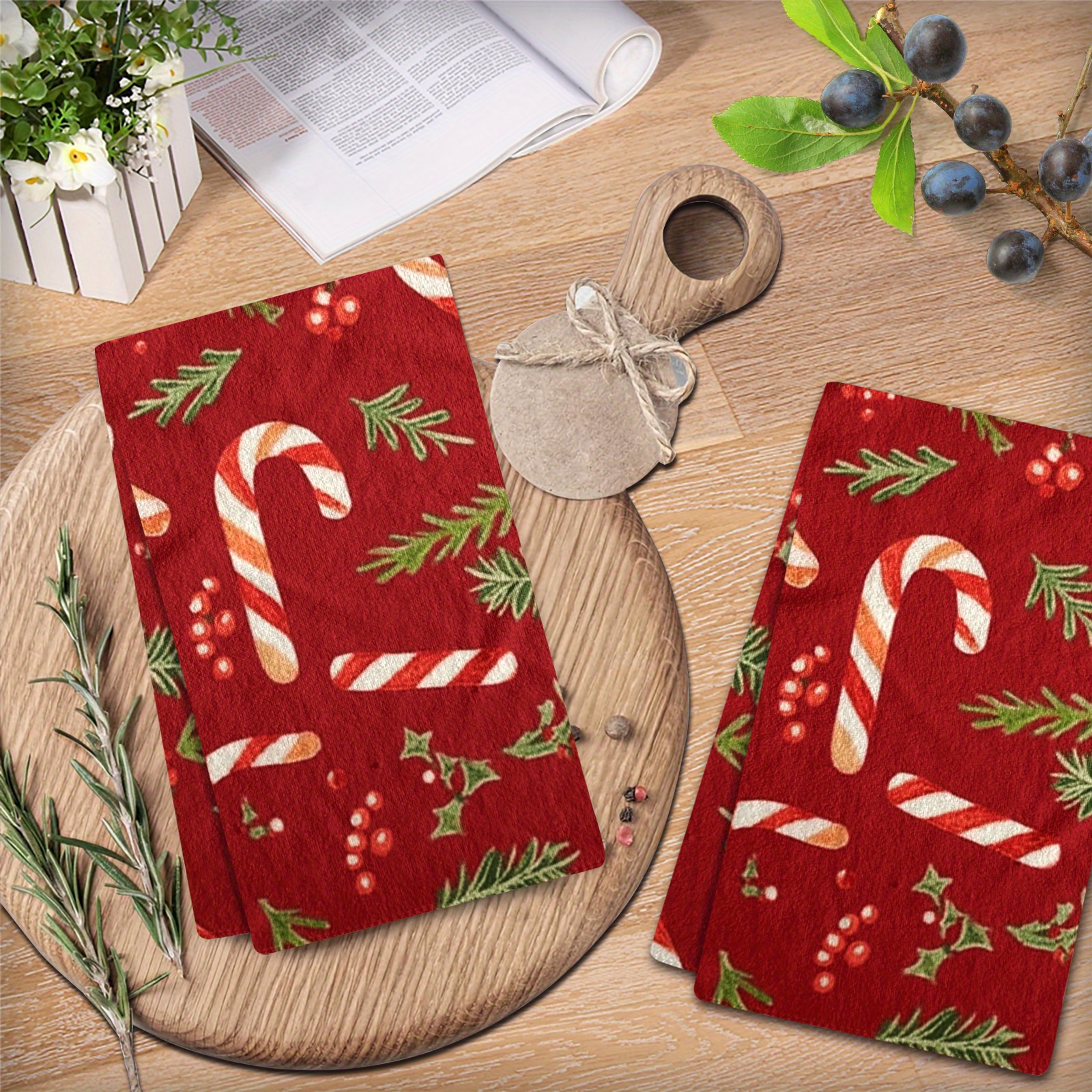 

2pcs Candy Canes Pattern Microfiber Kitchen Towels - Soft, Absorbent & Quick-dry Dish Cloths For Thanksgiving Decor