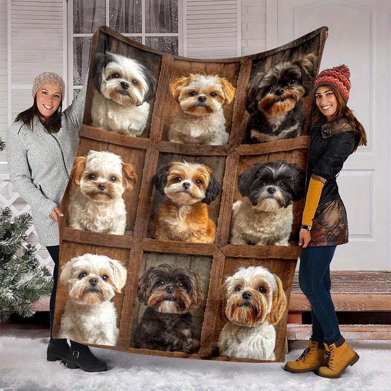 

Shih Tzu Flannel Blanket - All- Fleece For Bed, Sofa, Car, - Dog Pattern Blanket For Shih Tzu