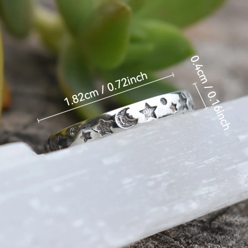Stainless Steel Women's Moon and Stars Ring Stackable Crescent Star Ring Gift