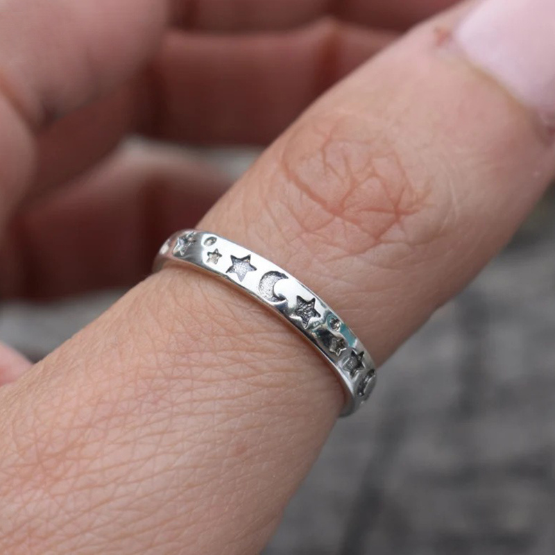 1pc Women' And Stars Ring, Stainless Steel Stackable Crescent Ring , Valentine's Day Gift