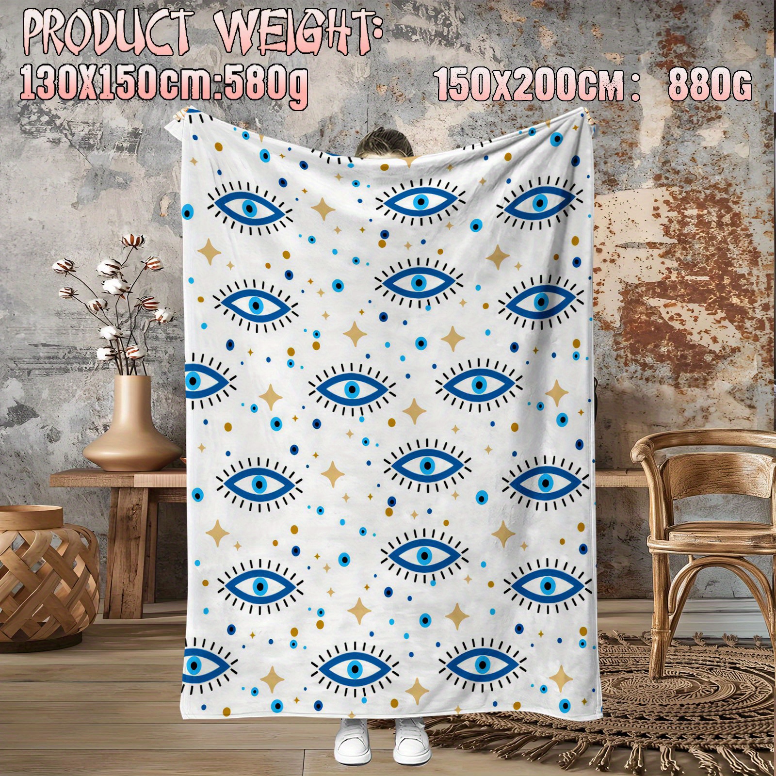 

Evil Eye Pattern Digital Print Flannel Throw Blanket - All Seasons Quilted Knitted Polyester Soft Warm Throw For Couch, Home Decor, Christmas, Office Bed Camping Travel - Traditional Style Mixed Color