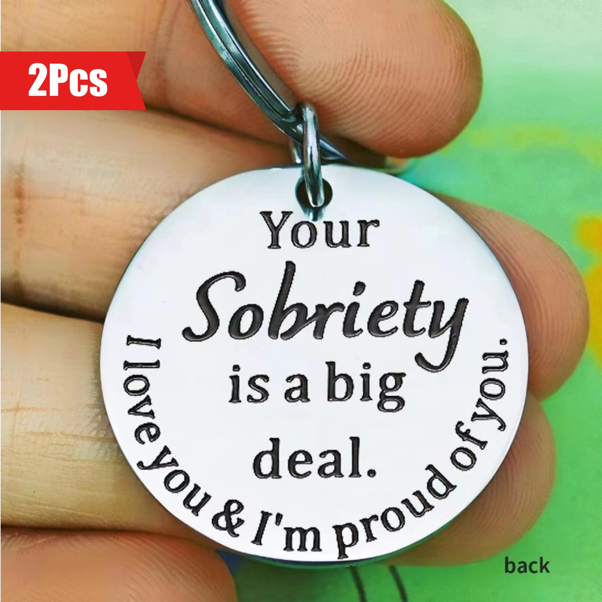 

2pcs Elegant Stainless Steel Sobriety Keychains - Inspirational, Gift For Men's Milestones & Birthdays