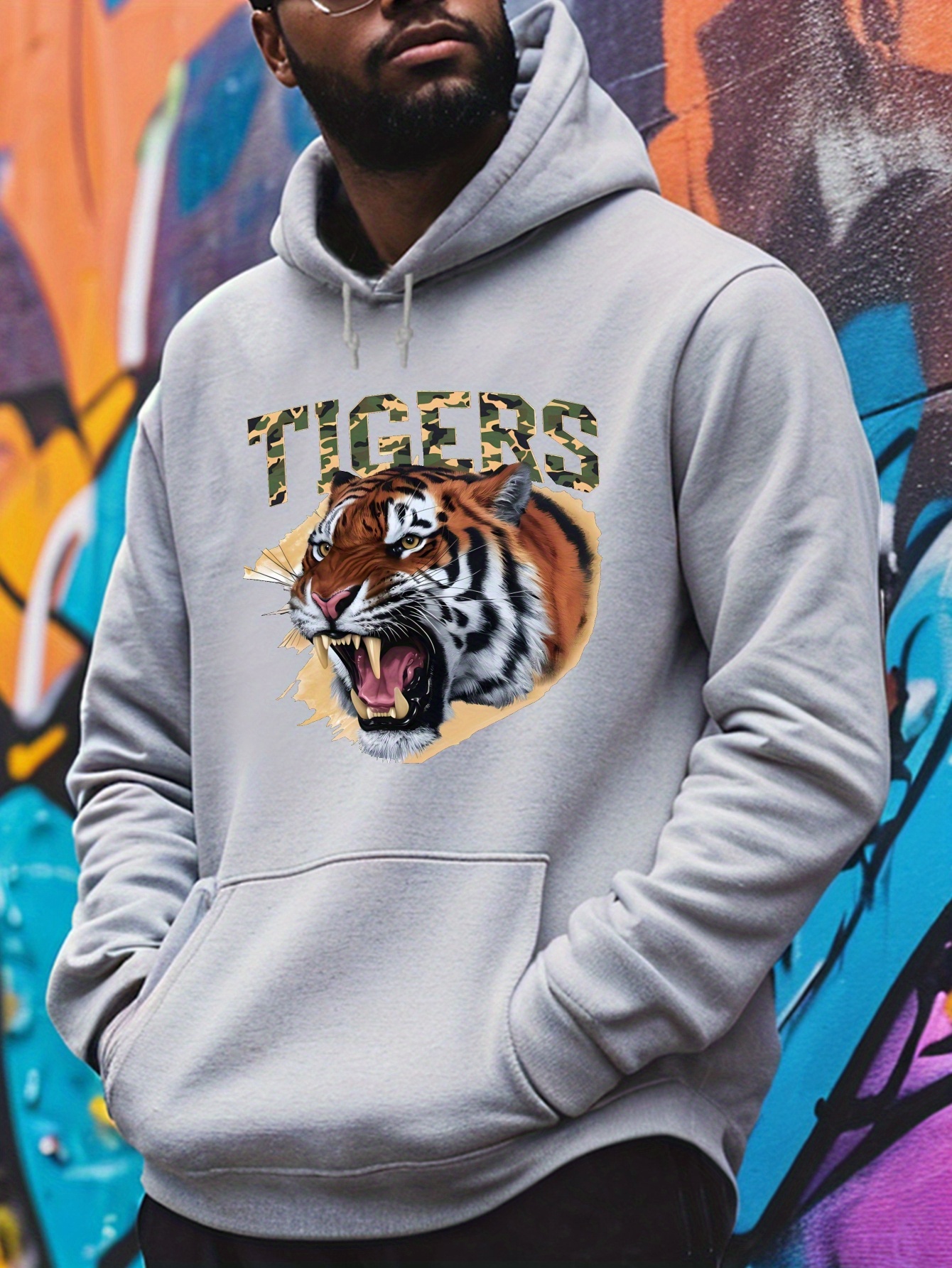 Tigers Print Hoodie Cool Hoodies Men Mens Casual Graphic Temu