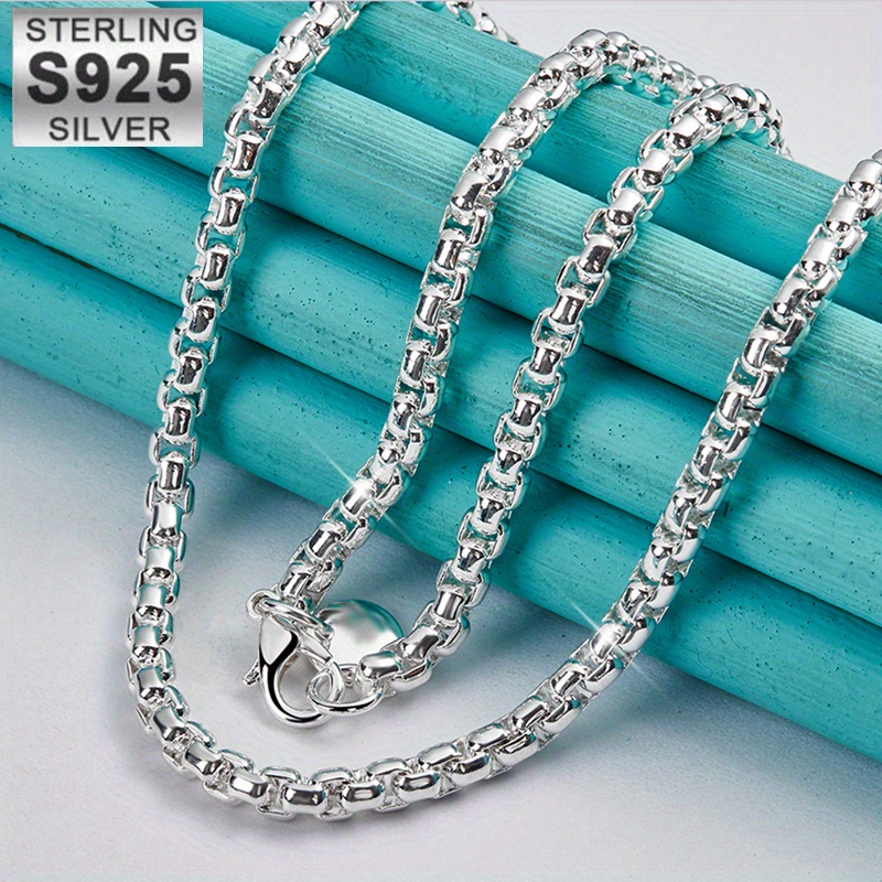 

[popular ] 1pc Stylish 4mm Sterling Round Box Chain Necklace, Fashion Jewelry Gift For Men And Women