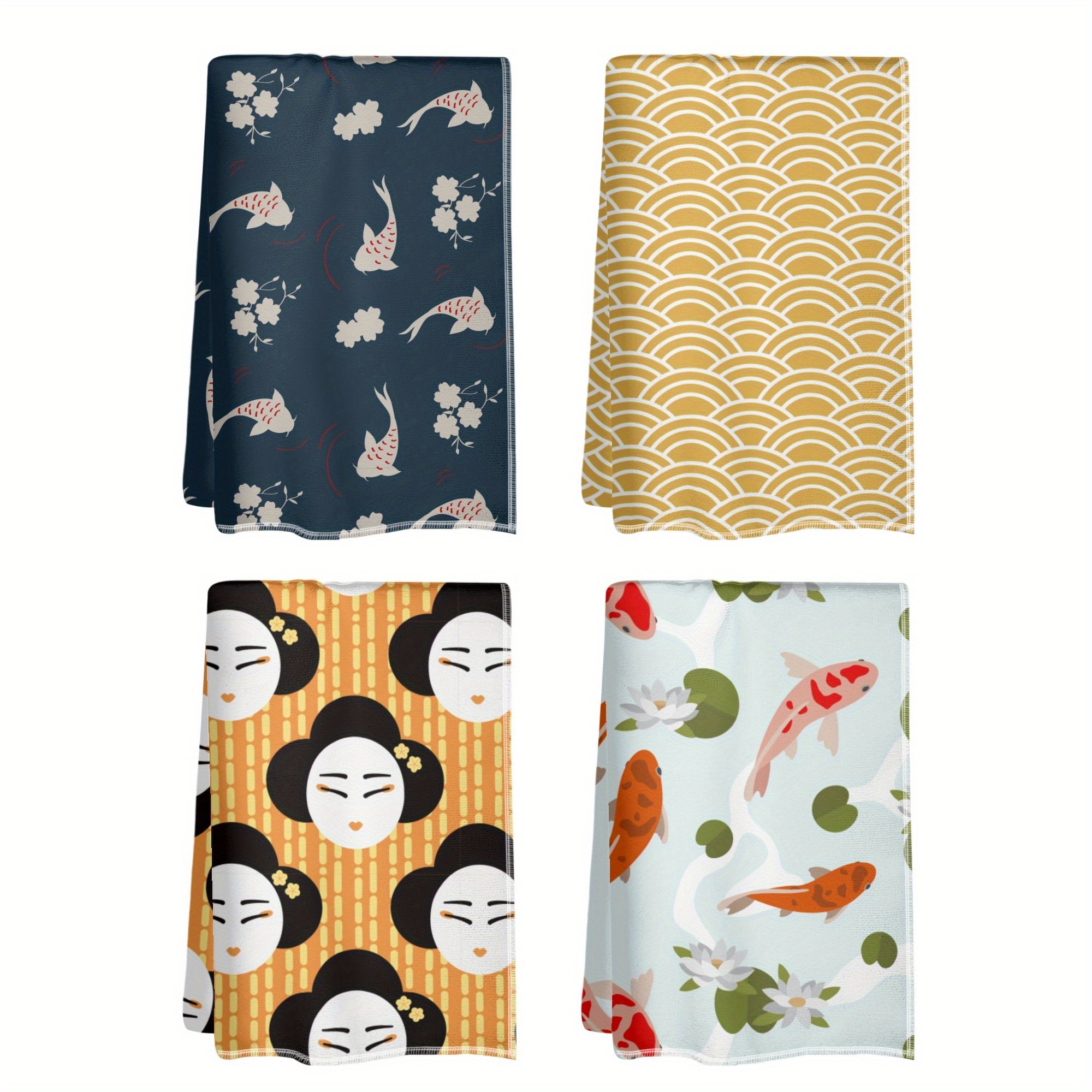 

Ensemble de 4 Serviettes Japonaises Koi & - Ultra Douces, Respirantes en Polyester pour Cuisine & Salle à Manger avec Orientaux , 18x26 Pouces