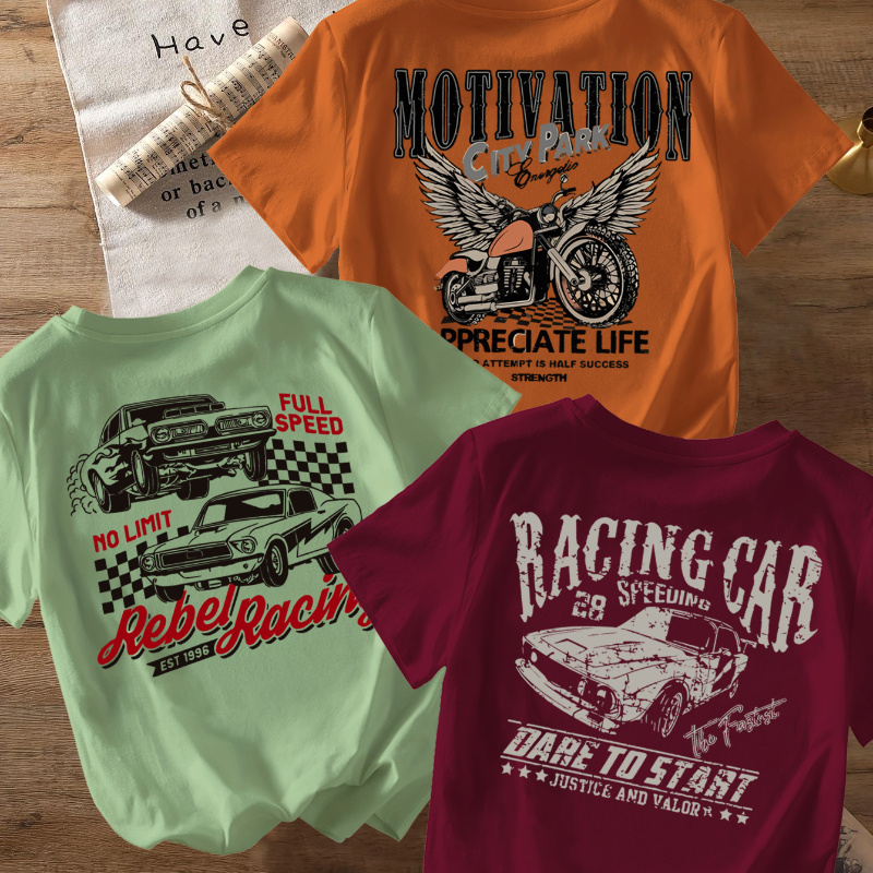 

3pcs Letter Print T-shirt, Short Sleeve Crew Neck Casual Top For Summer & Spring, Women's Clothing