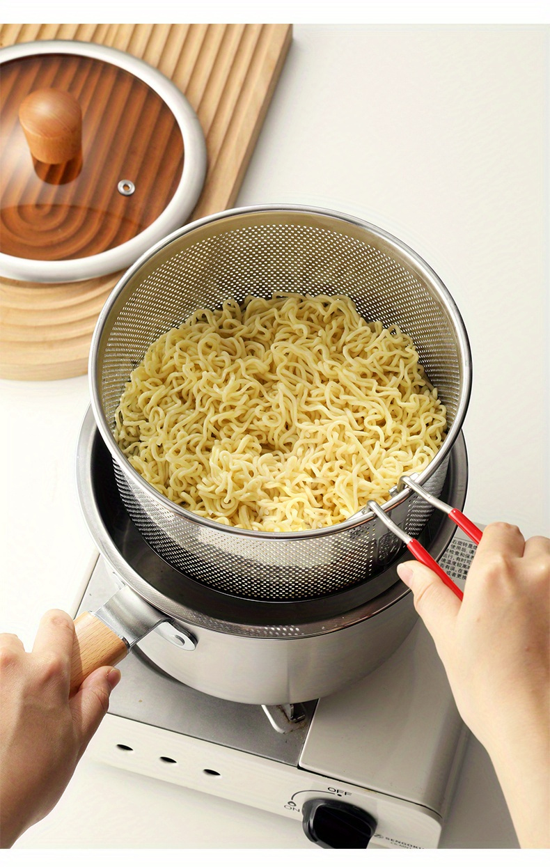 versatile stainless steel cooking pot with strainer   frying soup pasta more compatible with induction gas stoves oil frying milk pot auxiliary food pot details 6