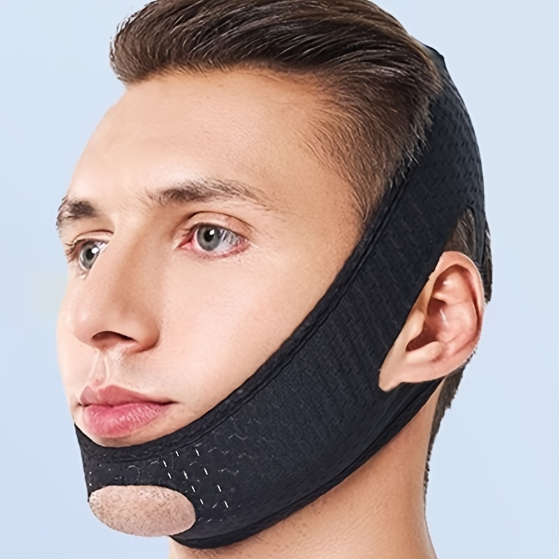 TEMU Men's Face Shaping Mask - Black Slimming Bandage With & V Face Shaping Design, Reduces Double Chin & Tightens Jawline, Fragrance-free, For Wear, Facial Slimming Tool | Adjustable Face Mask |