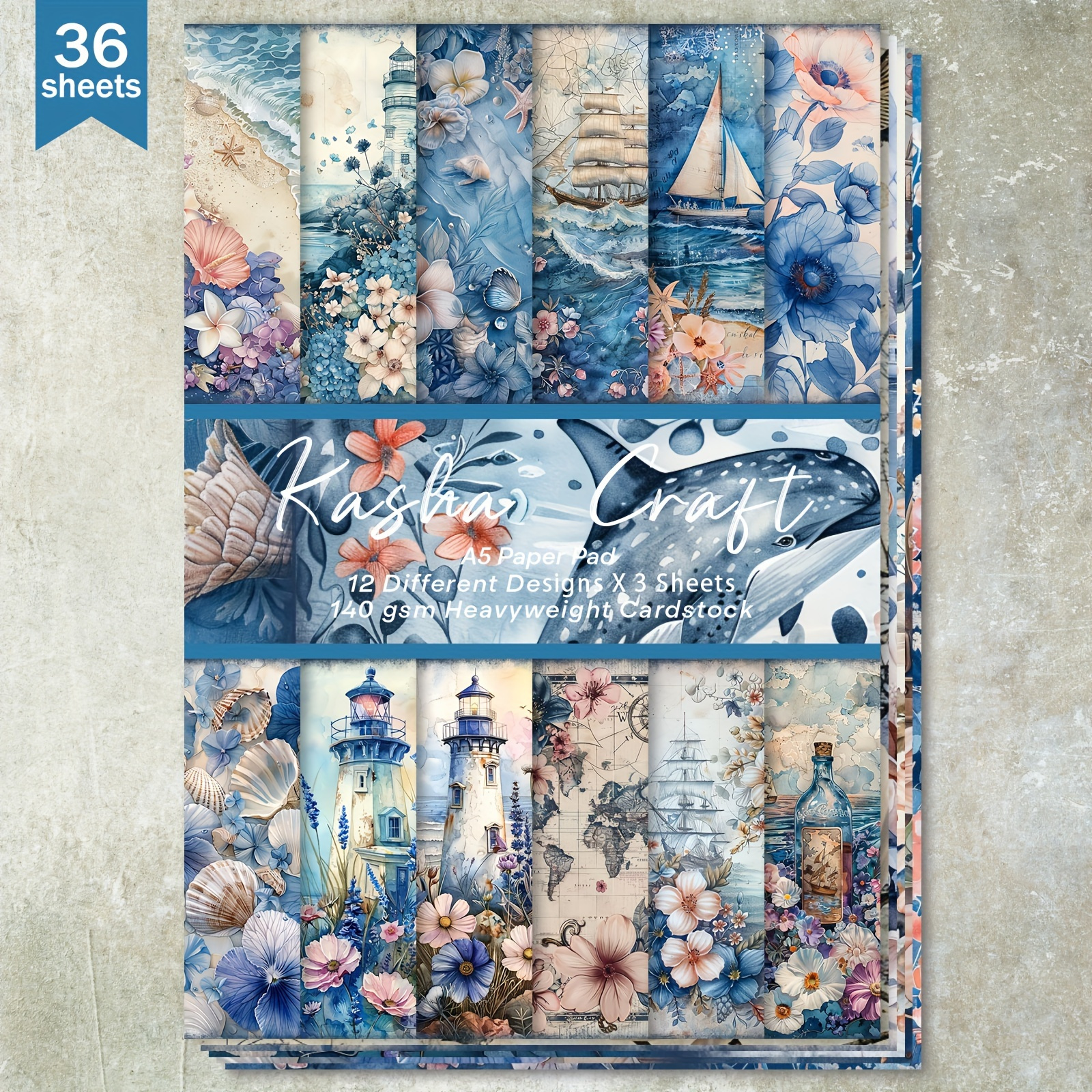 

36-pack Vintage Nautical Scrapbook Paper Pad, A5 Decorative Craft Sheets With Ocean And Floral Themes, Perfect For Bullet Journals, Junk Journaling, Scrapbooking, And Diy Crafts