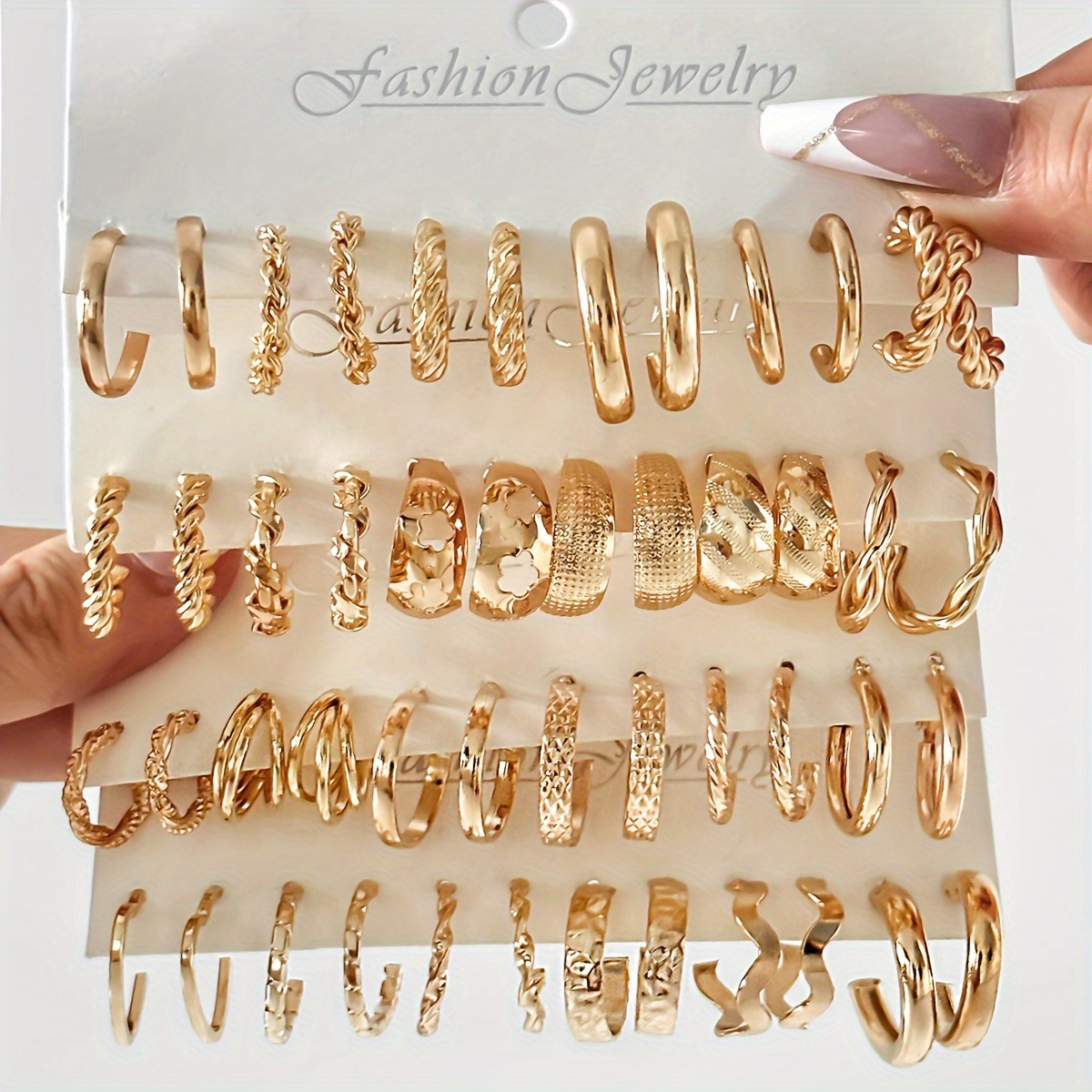 

48 Pieces Of Fashionable And Elegant Metal Hollow Ring Earrings, Wide Face Earring Set For Women, 4-card Earring Set For Girls, Daily Wear For Commuting, Holiday Gift Giving, Fashionable Jewelry