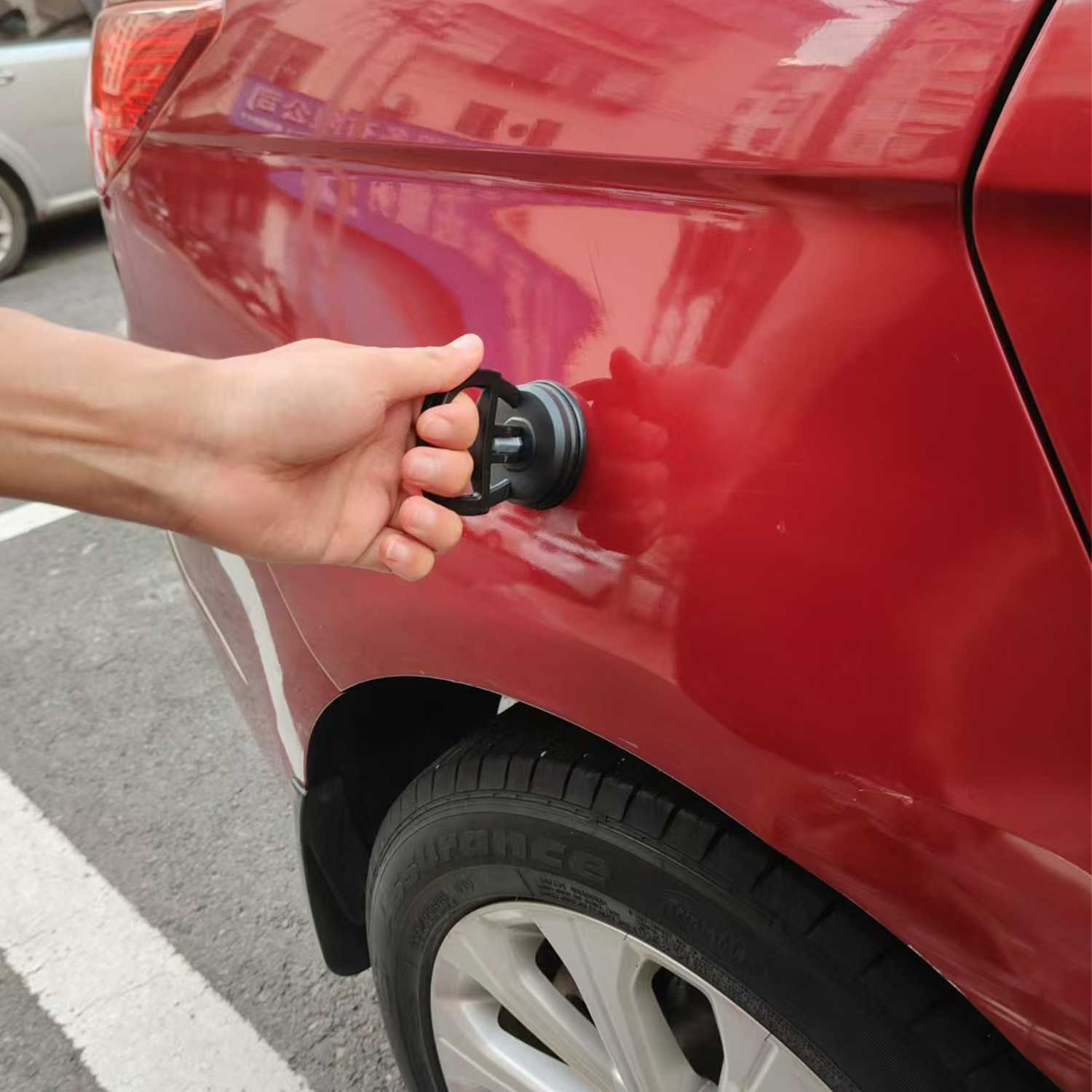 изображение предмета устройство для удаления вмятин, набор для устранения вмятин, комплект с ручкой для вытягивания вмятин на автомобиле, мощное средство для устранения вмятин, присоска и набор для безкрасочного ремонта вмятин на кузове