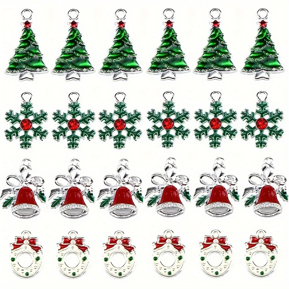 

24pcs Sparkling Dropping Oil Christmas Jewelry Set, Snowflake & Bell Shaped Beads, Alloy, Diy Bracelet, Necklace, Earring Making Kit, Festive Gift Idea, Art Craft Supplies