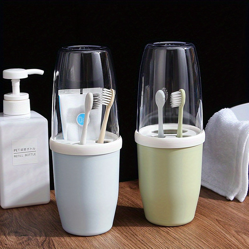 

Chic Couples' Matching Mouthwash Cup Set With Leak-proof Lids - Compact Toothbrush Holder For Easy Organization, Ideal For Home & Travel