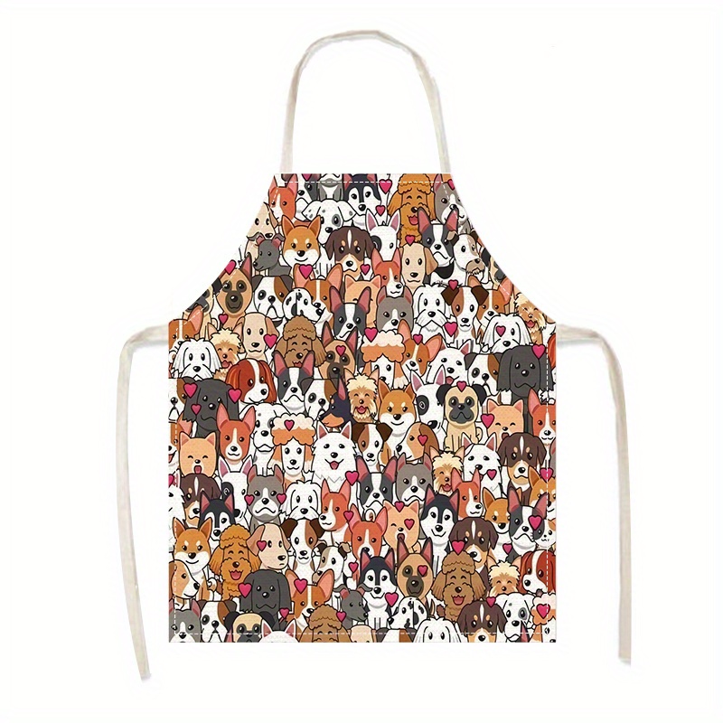 

Adjustable & Breathable Linen Apron With Cute Puppy Print - Oil & Water Resistant, Easy-clean For Cooking, Baking, Gardening - Perfect For Home Use