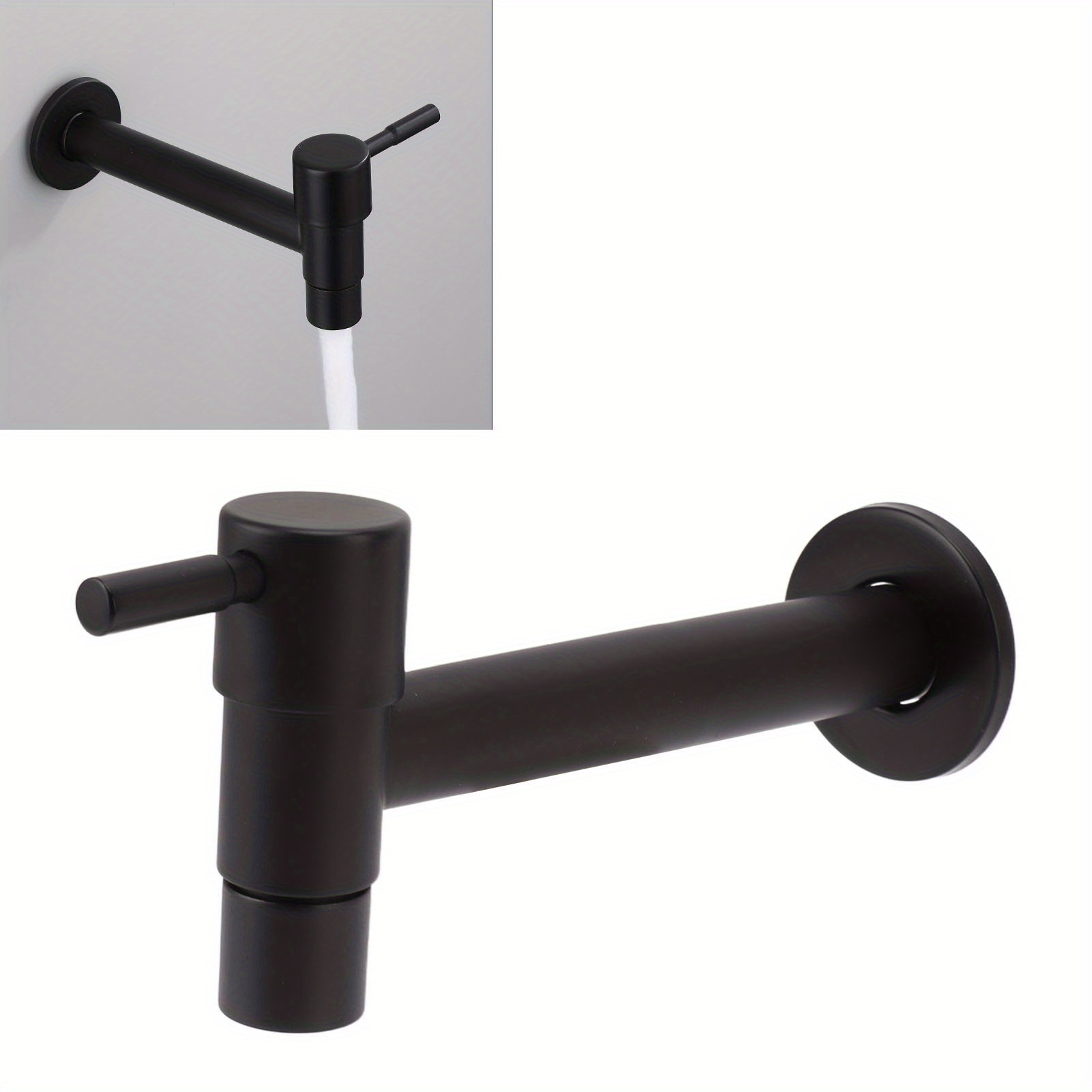 

G1/ 2 Wall Mounted Cold Water Tap 304 Stainless Steel Single Handle Cold Faucet Bathroom Garden Faucet Tap Black