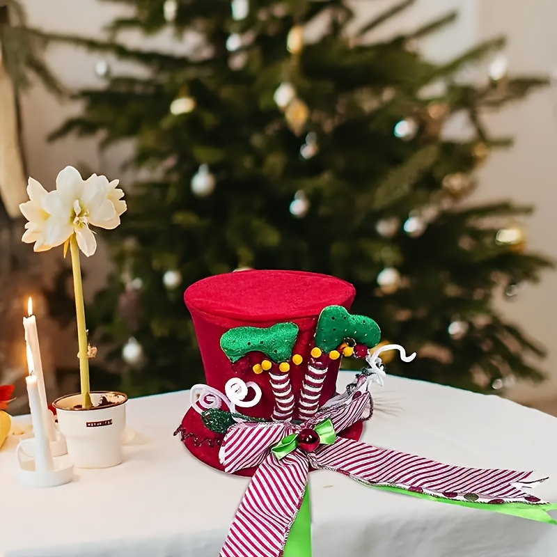 christmas elf hat tree topper striped bow festive red green Temu