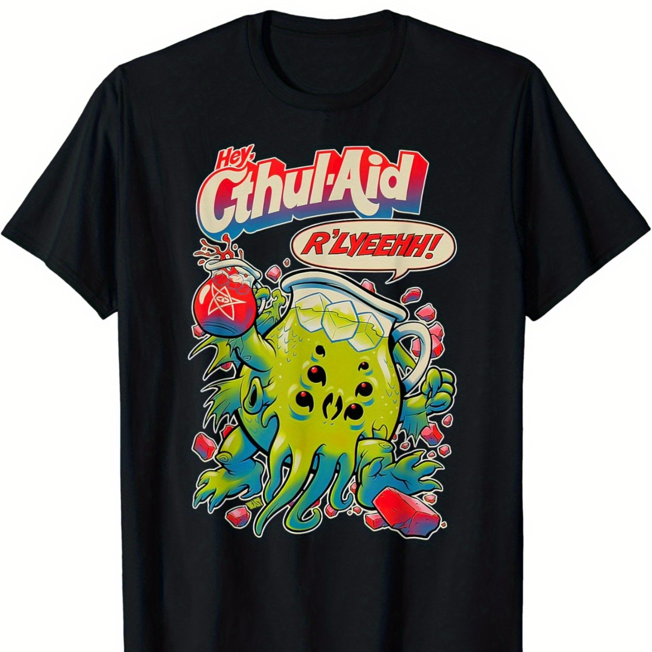 

Cthulhu Aid, 1 Piece, 100% Cotton T-shirt, Funny Cthulhu Animation, Print Design, High-quality Breathable Material, Soft Skin And Sweat Absorption