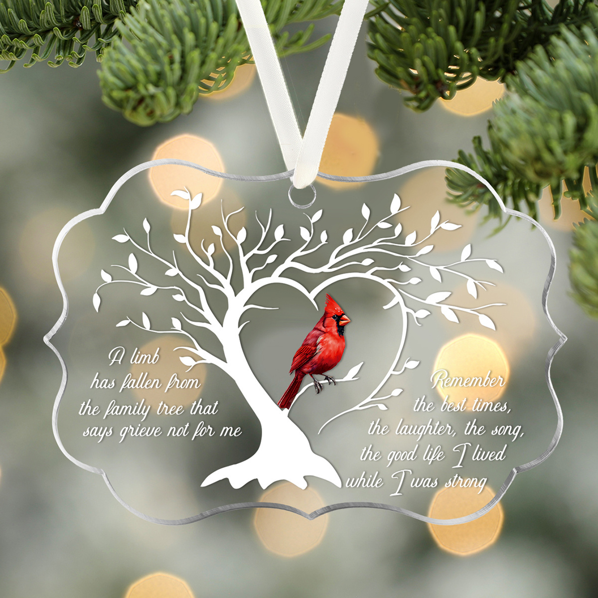 

1pc Tree Of Life Memorial Ornament With Red - Sympathy Keepsake Gift Without Feathers, Bereavement Acrylic Hanging Decor, Classic Non-electric Remembrance Christmas Decoration