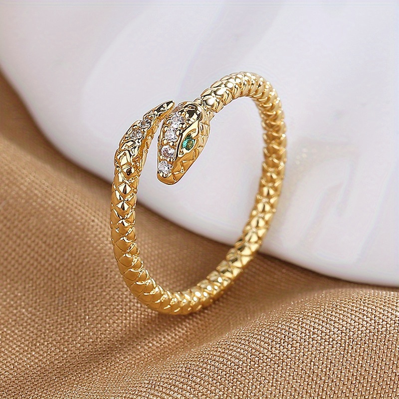 

Adjustable Snake Ring With Synthetic Zircon, Unisex Alloy Serpent Band, Vintage Style Personality Fashion Jewelry