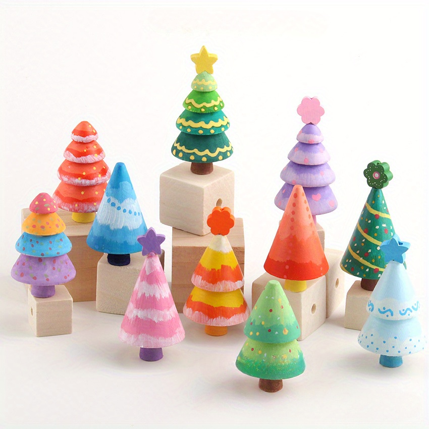 

6-piece Diy Wooden Christmas Tree Craft Kit - Unfinished Wood Decoration Set For Arts, Crafts, And Holiday Projects