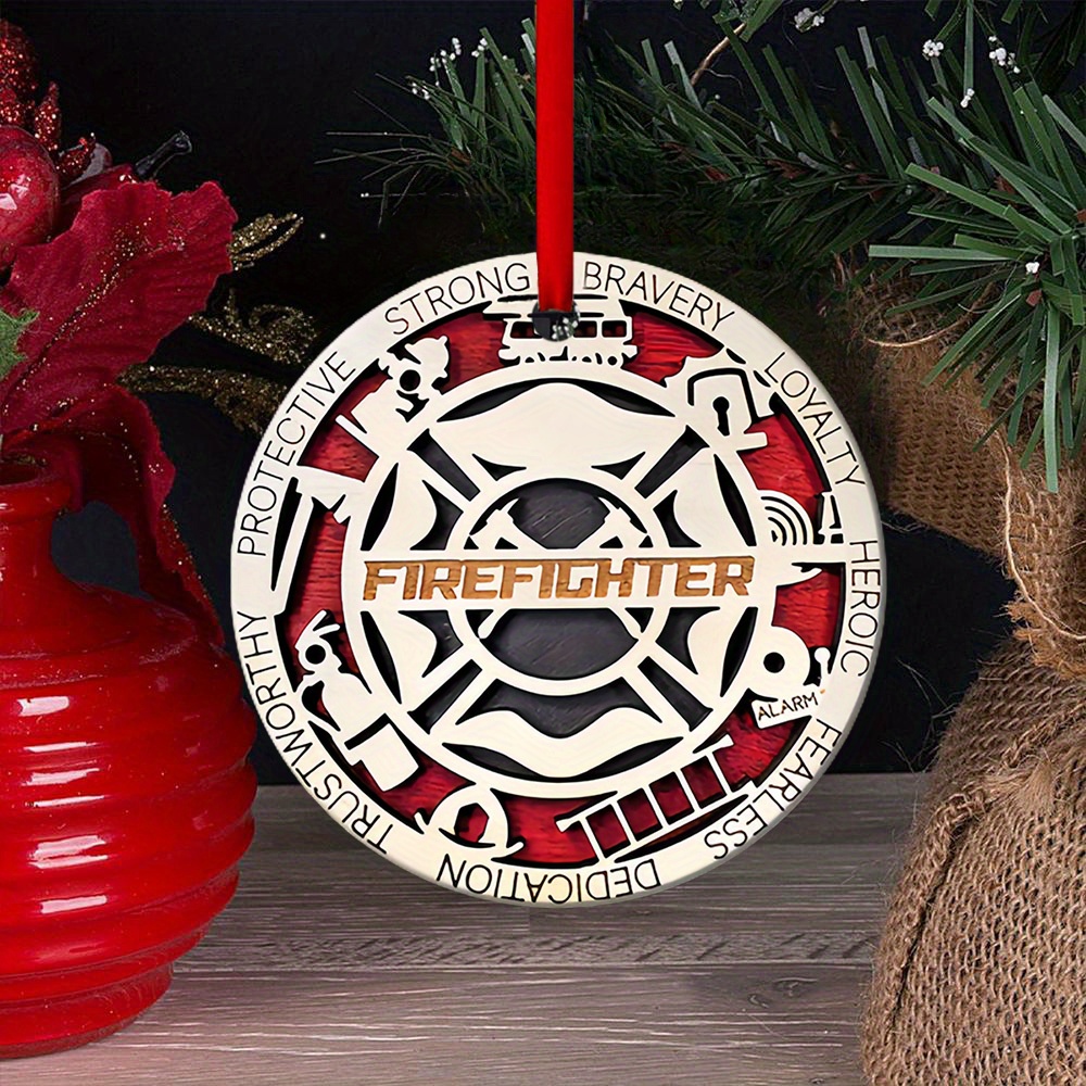 

1pc Acrylic Firefighter Christmas Ornament, Round Superhero Decor, Holiday Gift For Family, Friends, Home & Kitchen Decor, No Power Needed, For Christmas, , Easter, New Year