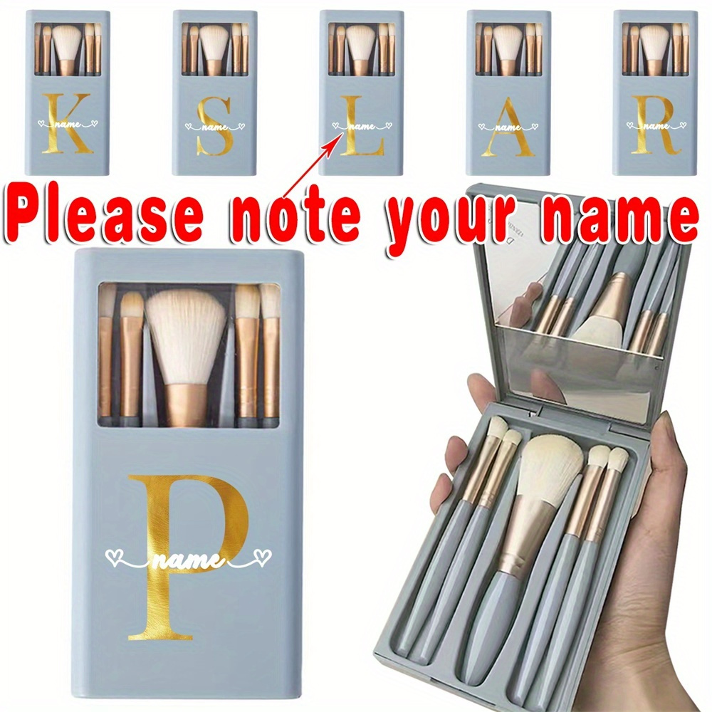 

Personalized Makeup Set - 5pcs Engraved Cosmetic Brushes, Portable Organizer Container, - Plastic Foundation Brushes And