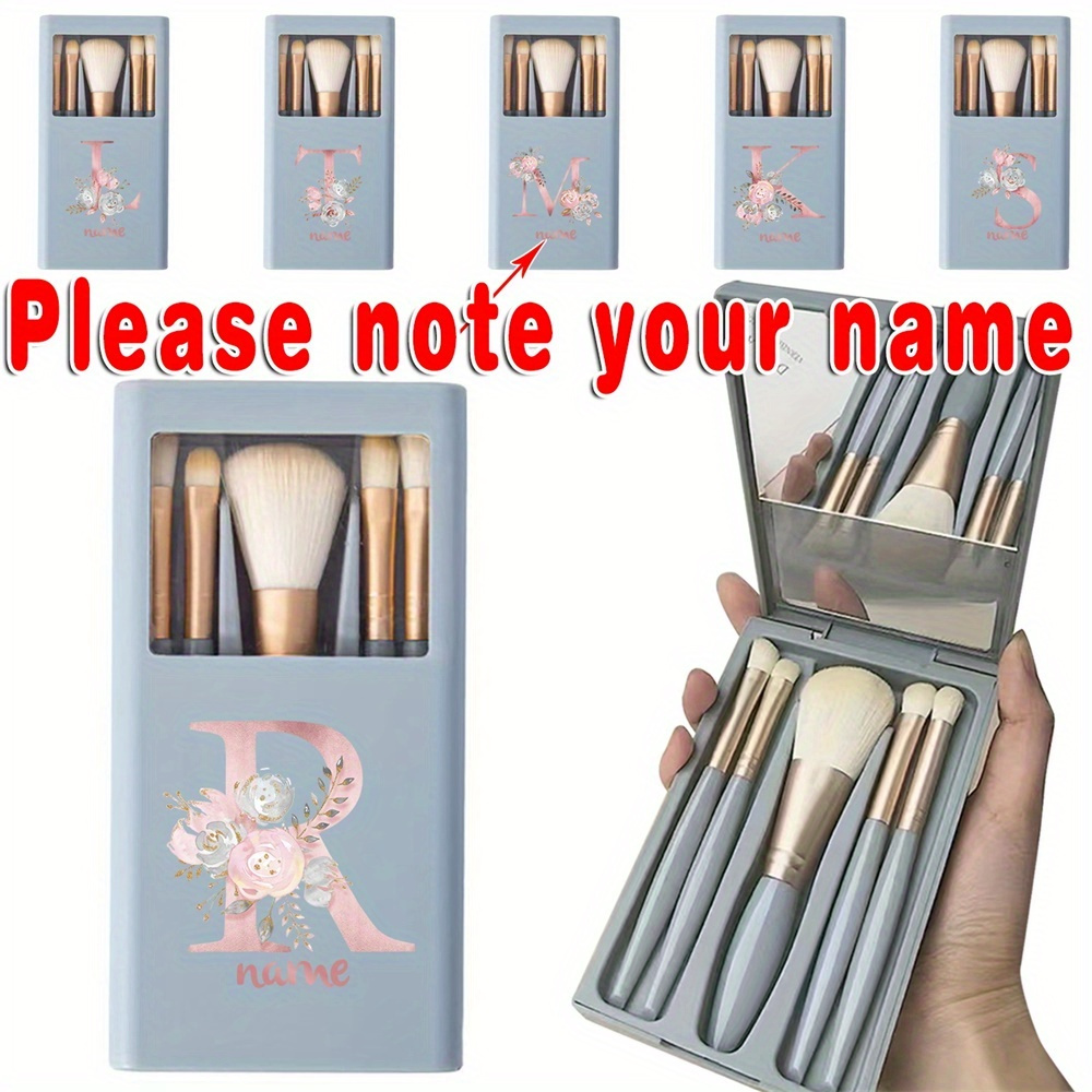 

5pcs Customized Name Makeup Brush Set, With Mirror & Portable Storage Box, Nose Foundation Eye Brush Carrier, Gift For Women/girls