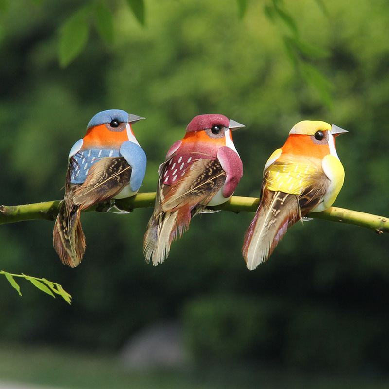 3pcs Simulation , Craft Simulation Birds, Garden Floral Colorful Feather Birds Decoration