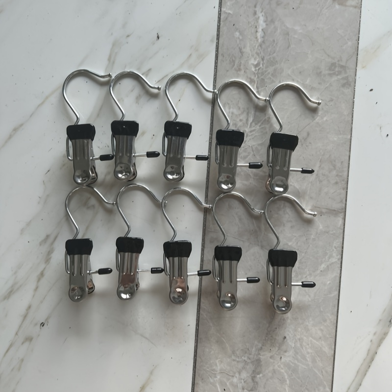 TEMU 10pcs Stainless Steel Clothes Pins With Hook, Portable Laundry Clips, Wardrobe Organizer Hangers, Home Essentials