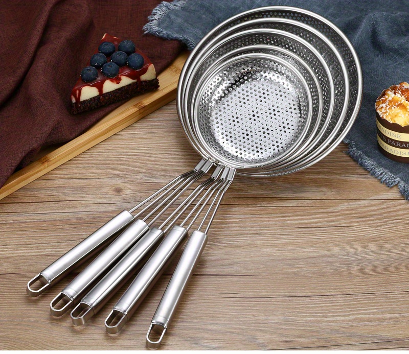 stainless steel colander set multi size hanging strainer for draining frying and cooking   metal slotted serving spoons with flat bottoms details 0